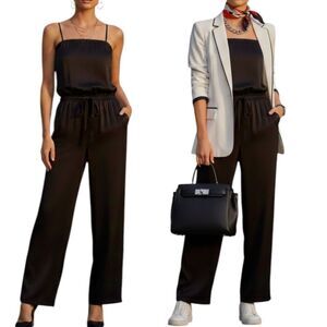 Mexx Satin Convertible Black Viscose Straight Leg Jumpsuit L